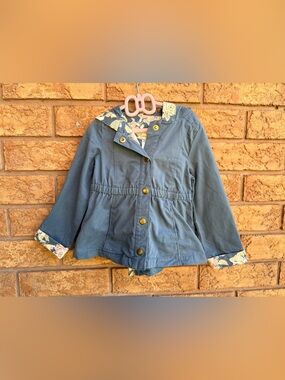💫4/$25 • Max Studio Kids Blue Hooded Anorak Jacket – Floral Trim & Snap Front